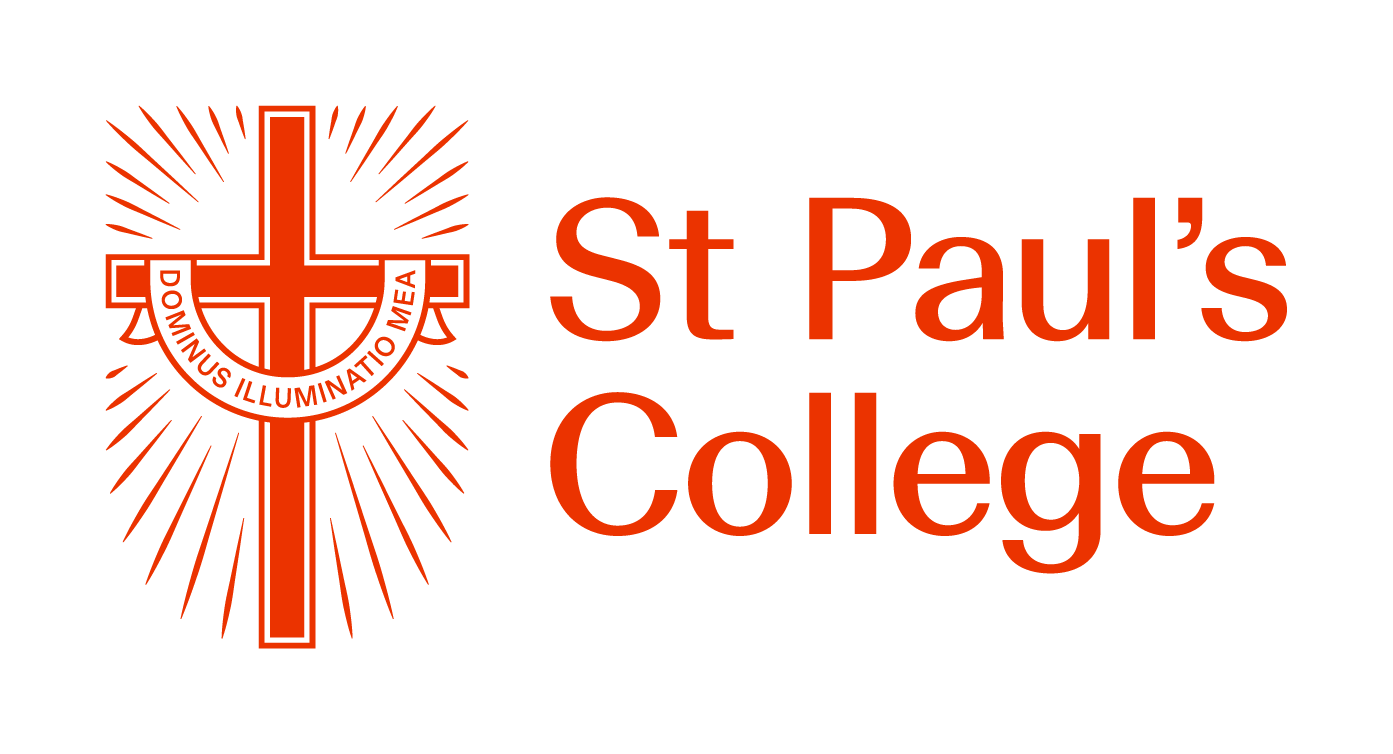 St Paul's College logo- A red cross accompanies the text.