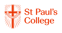 St Paul's College logo- A red cross accompanies the text.